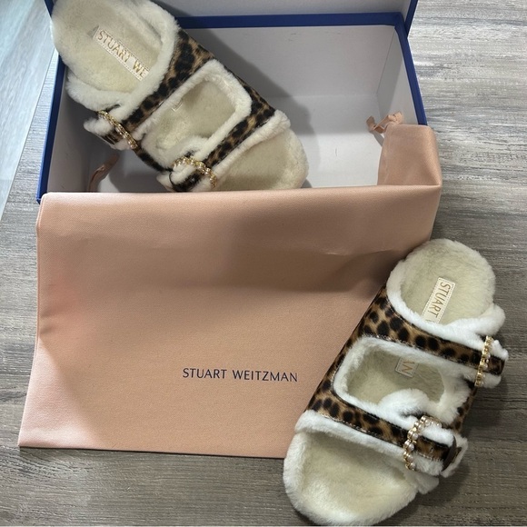 Stuart Weitzman Piper Chill Slide Sandals Cheetah CalfHair Fur New NWT - Picture 8 of 13
